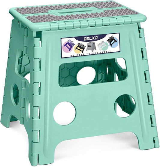 Delxo Folding Step Stool 13 Inch Non-Slip Foldable Stools Up to 300 LBS Kitchen Collapsible Fold Up Stepping Stool with Dotted 1 Pack Green