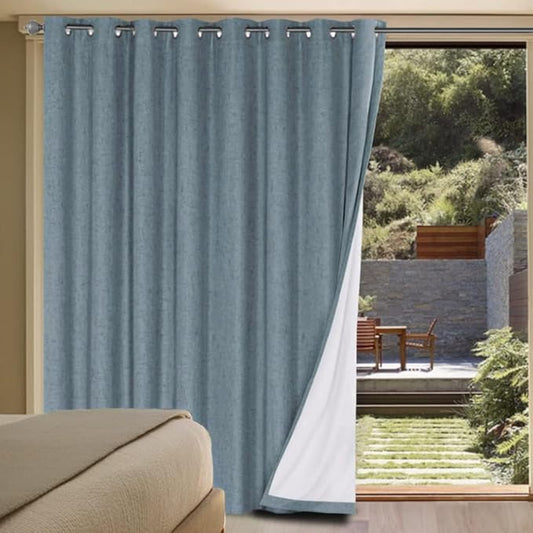 H.VERSAILTEX Linen Blackout Curtains Durable Thick Textured Linen Look 100% Blackout Patio Door Curtain Anti Rust Grommet Extra Wide Sliding Door Curtain Panel, W100 x L108 inch - Stone Blue