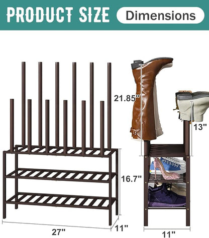 Boot Rack, Brown Boot Rack Organizer Tall Boots with Shoe Rack for Closet, Bamboo Wood Shoe Shelf Storage Organizer for Entryway Space