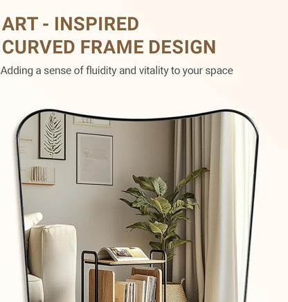 ANDY STAR Brushed Nickel Mirror 24x40 Inch, Silver Irregular Bathroom Mirror, Large Decorative Mirror in Anti-Rust Stainless Steel Metal Frame Deep 1’’, Ideal for Home Decor