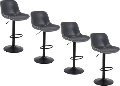 Bar Stools, Swivel Counter Height Barstools with Back, Adjustable Modern Bar Chairs, Tall Armless PU Leather Kitchen Island Stool (Black 02, Set of 4)