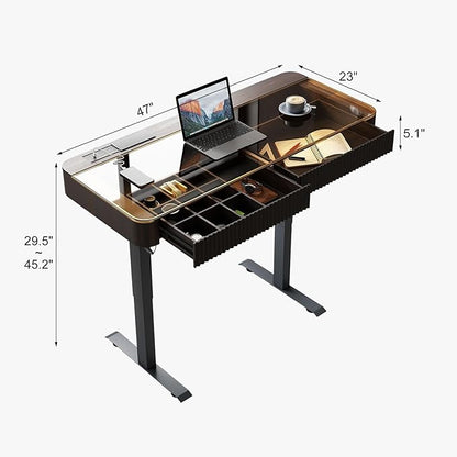 Lartis Office Desk, Electric Computer Lift Table Standing Desk with Drawer Charging USB Port, Home Office Laptop Table with Drawer