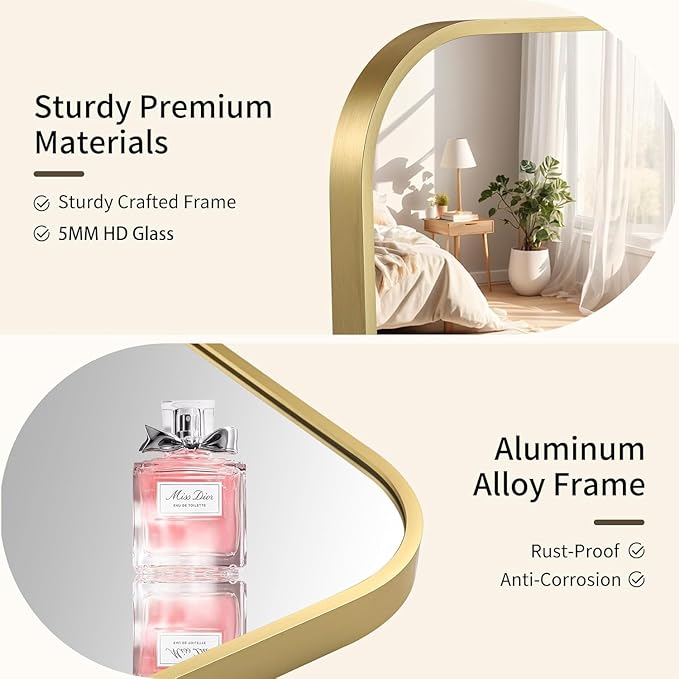 Gold Bathroom Mirror, 24x32 Inch Aluminum Frame Rectangle Mirror, Anti-Rust, Tempered Glass, Wall Mirror for Over Sink, Vanity, Bedroom, Entryway, Horizontal/Vertical