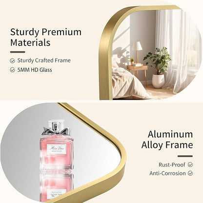 Gold Bathroom Mirror, 22x30 Inch Aluminum Frame Rectangle Mirror, Anti-Rust, Tempered Glass, Wall Mirror for Over Sink, Vanity, Bedroom, Entryway, Horizontal/Vertical