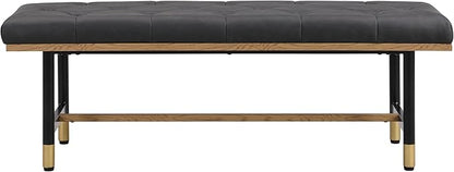 Shoe Bench Entryway, End of Bed Bench, Bench for Bedroom End of Bed, Modern Faux Leather Bench for Living Room, Entryway Bench Seat, Padded Bench with Solid Metal Shelf Gold, Grey