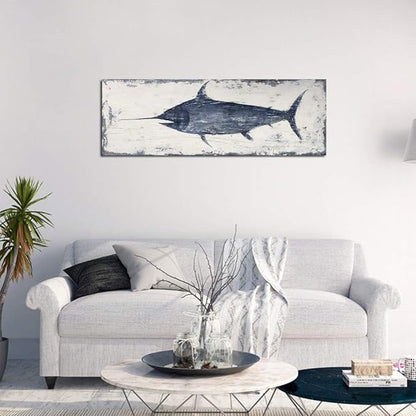 Yihui Arts Nautical Canvas Wall Art Animal Pictures Hand Painted Swordfish Paintings Ancient Ocean Seascape Coatal Artwork for Living Room Decoration