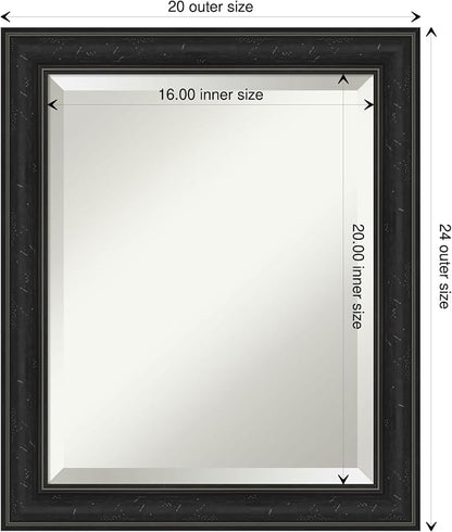 Amanti Art Black Bathroom Mirror for Over Sink, 24x20 Shipwreck Black Narrow Rectangle Vanity Mirror, Small Rustic Farmhouse Frame, Hangs Horizonally and Vertically, Bathroom Wall Decor, Beveled Edge