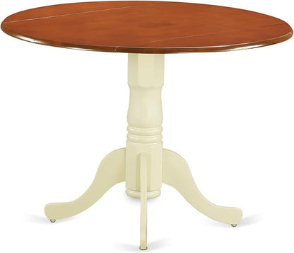 East West Furniture DLAN3-BMK-W 3 Piece Dinette Set for Small Spaces Contains a Round Dining Table with Dropleaf and 2 Kitchen Dining Chairs, 42x42 Inch, Buttermilk & Cherry