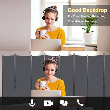 Room Divider, 8 Panel Folding Privacy Screens with Wider Support Feet, 6 Ft Portable Room Partition for Room Separator, 176" W X 71" H, Grey