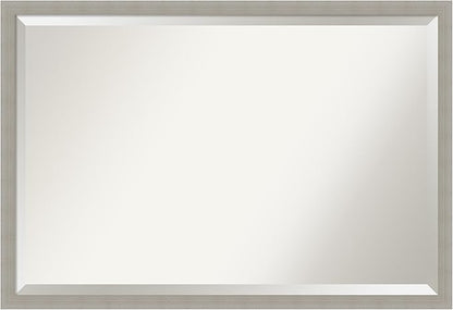 Amanti Art Grey Wall Mirror 26x38 Woodgrain Stripe Grey Rectangle Bathroom Mirror for Wall Decor Living Room, Large Casual Wood Frame, Hangs Horizonally and Vertically, Bathroom Decor, Beveled Edge