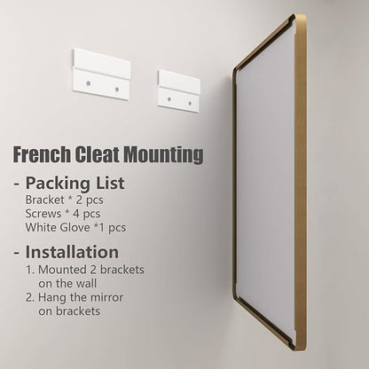44x30 Gold Framed Mirror for Bathroom, Brushed Gold Brass Bathroom Mirror, Rectangle Gold Bathroom Vanity Mirror for Wall, Shatterproof, Anti-Rust, Hangs Horizontally or Vertically