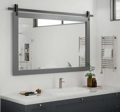 PAIHOME Large Gray Wall Mirror, Farmhouse Horizontal Rustic Square Bathroom Mirror for Wood Framed Vanity Mirrors, Barn Door Style Decor Living Room Entryway Bedroom 40x26INCH, Grey