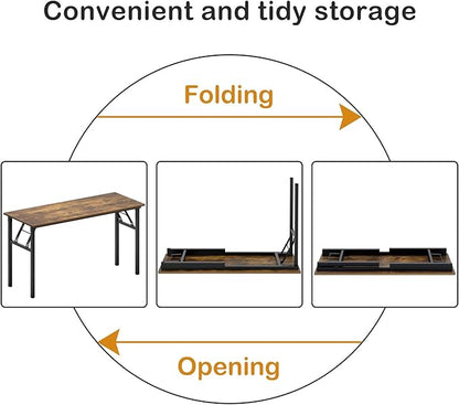 Need Home Office Desk Large Computer Desk 60 inch Sturdy Table Foldable Desk Gaming Computer Table No Assembly Required, Rustic Brown&Black Frame AC5FB(152.4 * 60)