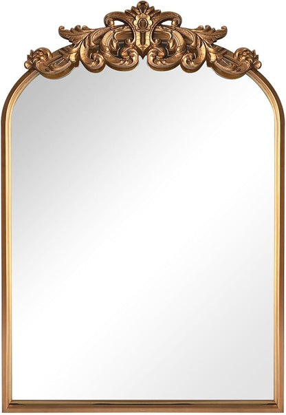 WAMIRRO Ornate Gold Mirror,Vintage Arched Baroque Antique Mirorrs for Living Room Hallway Fireplace Bathroom Entryway 19"X27"