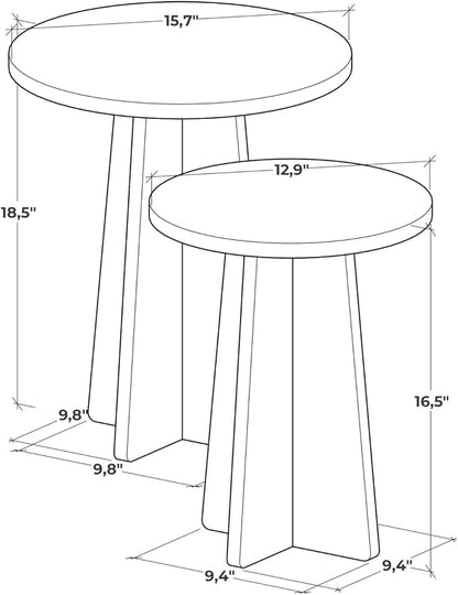 Travertine Efect Round Nesting Coffee Table Set of 2 Modern Coffee Table Small Side Table End Table for Living Room