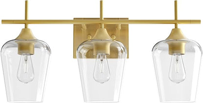 VONLUCE Bathroom Vanity Light, 3 Light Bathroom Light Fixture Over Mirror, Bathroom Wall Lamp with Clear Glass, Modern Gold Vanity Lighting fixtures for Bathroom, Bedroom, Hallway