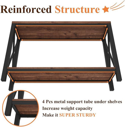 BON AUGURE 2 Tier Console Table for Entryway, Metal Wood Sofa Table Behind Couch for Living Room, Industrial Entry Tables for Hallway, Foyer, Front Door, Entrance (Rustic Oak, 47 Inch)