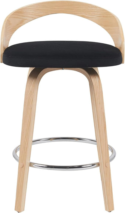 Sonia Modern Swivel Counter Height Bar Stool with Black Upholstered Seat and Patterned Oak Wood Finish Set of 3