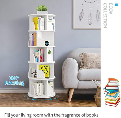 Nisorpa 5 Tier Rotating Bookshelf, 360° Revolving Bookcase Rotating Stackable Shelves Floor-Standing Storage Display Rack Used in Bedrooms Living Rooms Study Office (63"x18"x18")