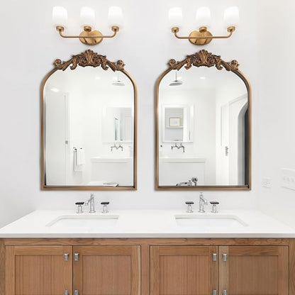 Wall Mirror Window Decorative Traditional Vintage Ornate Baroque Mirrors Antique Arched Farmhouse for Living Room Bedroom Entryway Bathroom Vanity (27 * 19 * 1.2, Gold)