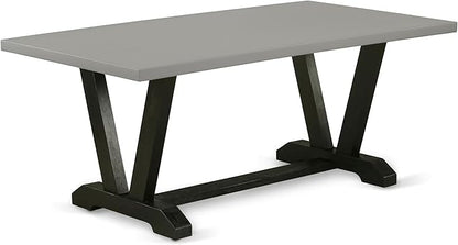 East West Furniture V697EL635-9 9 Piece Dining Set Includes a Rectangle Dining Room Table with V-Legs and 8 Doeskin Linen Fabric Upholstered Parson Chairs, 40x72 Inch, Multi-Color