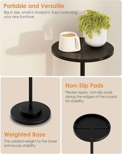 Round Side Table, Small Drink Table for Small Spaces, Modern Accent End Table Coffee Table with Metal Leg for Living Room, Bedroom, Corners, and Office (Black)