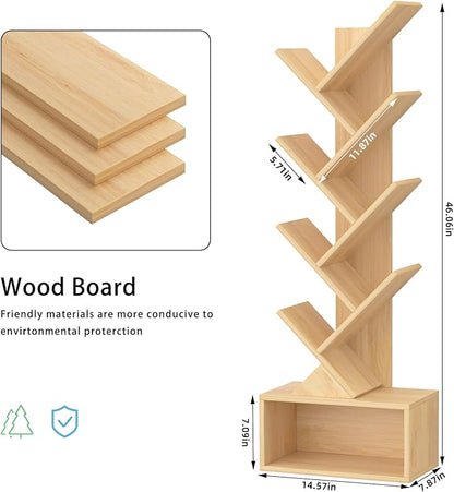 9 Tier Tree Bookshelf,Christmas Green Bookcase for Narrow Space, Storage Organizer Floor Standing Bookshelves for Books, Tall Book Case for Home Office, Living Room, Bedroom