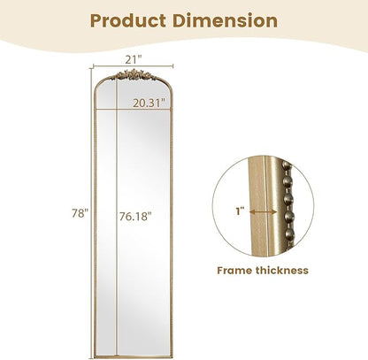 WallBeyond Arched Full Length Mirror Wall Mounted, 21x78 Inch Gold Antique Mirror, Vintage Metal Frame Full Body Mirro for Bedroom, Living Room, Hanging or Leaning