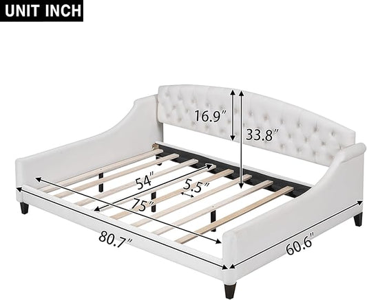 Full Size Modern Luxury Tufted Button Daybed, Stylish Wood Upholstered Day Bed,No Box Spring Required, Easy Assembly,for Bedroom,Living Room and Guest Room,Den,Office,Beige