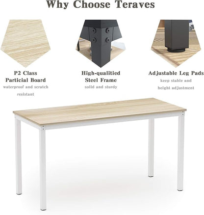 Teraves Computer Desk/Dining Table Office Desk Sturdy Writing Workstation for Home Office (47.24”, Beige + White Frame)