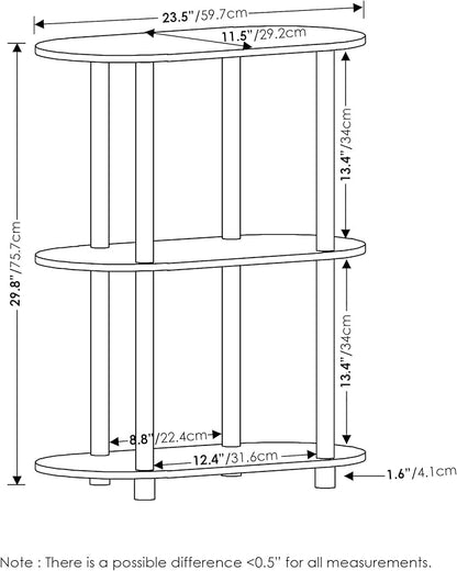 Furinno Turn-N-Tube No Tools 3-Tier Modern Oval Side Display Rack, White/Virgin White