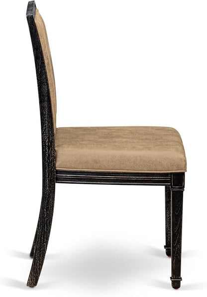 LKAM9-SBB-28 9-Piece Kitchen Table Set Consists of a Dining Table and 8 Beige Polyester Fabric Dining Chairs with High Back - Sand Blasting Black Finish
