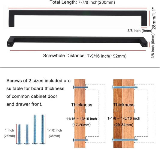 KOOFIZO Solid Square Bar Cabinet Handle - Oil Rubbed Bronze Furniture Pull, 7.6 Inch/192mm Screwhole Distance, 10-Pack for Kitchen Cupboard Door, Bedroom Dresser Drawer, Bathroom Hardware