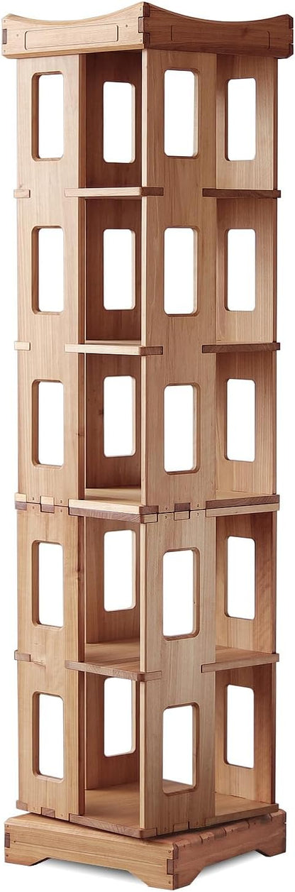 Wooden Rotating Bookshelf, Larger Solid Wood Revolving Bookcase,360°Spinning Book Shelf Tower,Floor Standing Storage Rack,Corner Organizer for Small Space,Study,Office,17"x17"x69.75"(5-Tier)