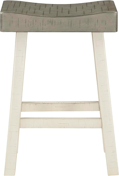 Lexicon Saddle Bar Stools Set of 2 Barstools with Footrest, Armless Dining Chairs for Kitchen Island, Breakfast Nook, Living Room, Counter Height, White/Coffee
