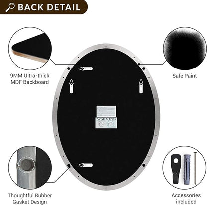 ANDY STAR Brushed Nickel Oval Wall Mirror, 20x28, Modern Bathroom Mirror, Sturdy Stainless Steel Frame, Clear Reflection, Anti-Corrosion Backboard