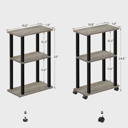 TUTOTAK Small Side Table, Narrow End Table, Bedside Table, Set of 2, Couch Side Table with Wheels for Living Room or Bedroom, Greige TB01BG0612