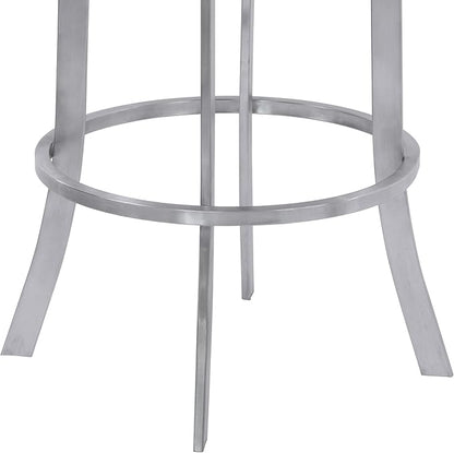 Armen Living Prinz 30" Bar Height Swivel Barstool in Grey Faux Leather and Brushed Stainless Steel Finish