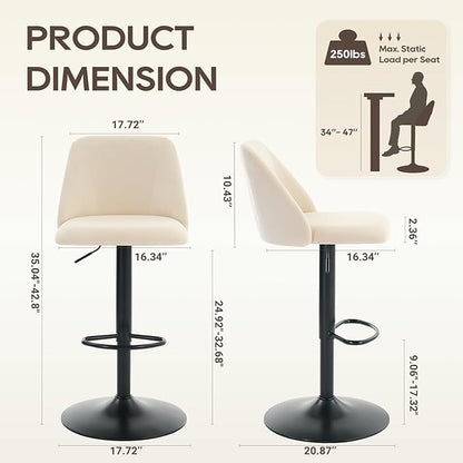 COLAMY Bar Stools Set of 3, Modern Swivel Bar Chairs, Adjustable Upholstered Barstools Counter Height with Full Backrest for Bar, Dining Room, Kitchen Island, Beige