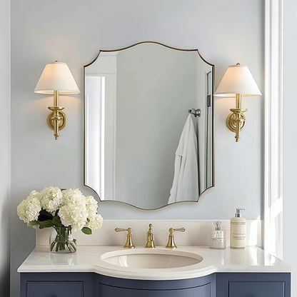 28x36 Inch Gold Scalloped Mirror, Bathroom Vanity Mirror with Stainless Steel Metal Frame, Anti-Rust, Shatterproof HD Glass, Unique Irregular Mirror for Bathroom, Bedroom, Living Room