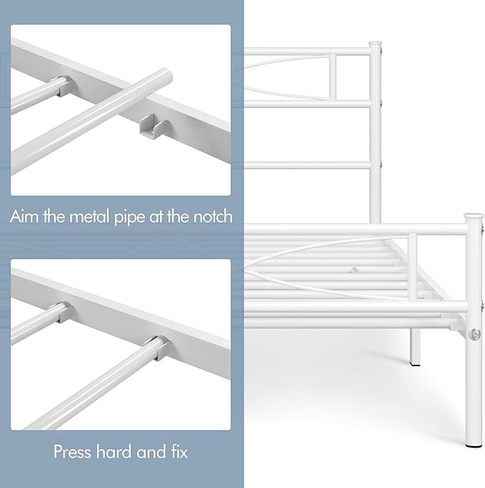 Yaheetech Metal Full Size Bed Frame, Platform Bed Frame, Mattress Foundation with Curved Design Headboard & Footboard, NO Box Spring Needed, Heavy-Duty Support, Easy Assembly, Full, White