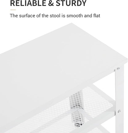 Apicizon White Shoe Rack, 35.5 Inches 3-Tier Shoe Rack for Entryway with Long Seat and Metal Shelves for Garage, Entryway Bench for Hallway Front Door, Mudroom, Doorway, Living Room, Bedroom
