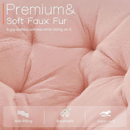 Comfortable Cozy Faux Fur Disc Chair Foldable Feature for Bedroom, Living Room and Dorm, Adult-Sized Relaxation, Pink