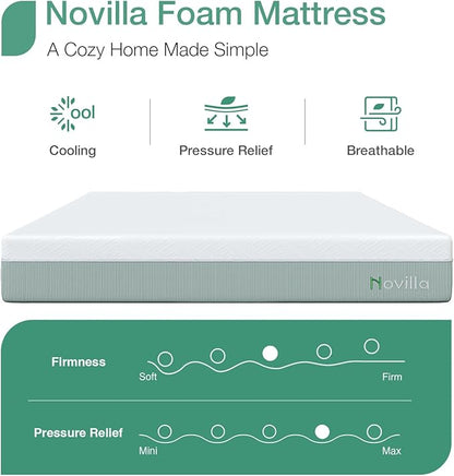 Novilla Twin XL Mattress,10 Inch Gel Memory Foam Mattress for Suppotive &Pressure Relieving, Medium Firm Feel in a Box,Bliss