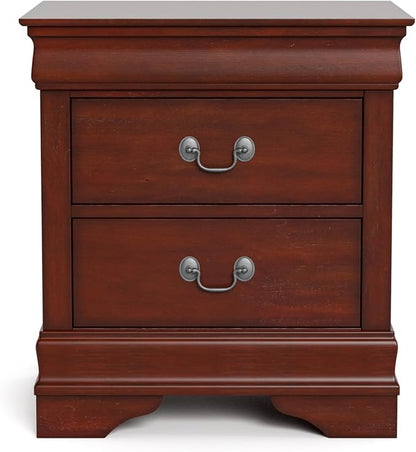 Furniture of America Arabella Traditional Solid Wood Nightstands Set of 2, Bedside Table with Drawers and Antique Nickle Handles, No Assembly Wooden Night Stands for Bedrooms, Guest Room, Dorm, Cherry