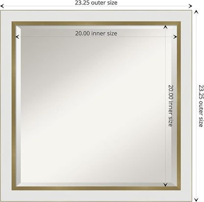 Amanti Art White Bathroom Mirror for Over Sink, 23x23 Eva White Gold Narrow Square Vanity Mirror, Medium Modern Contemporary Frame, Hangs Horizonally and Vertically, Bathroom Wall Decor, Beveled Edge