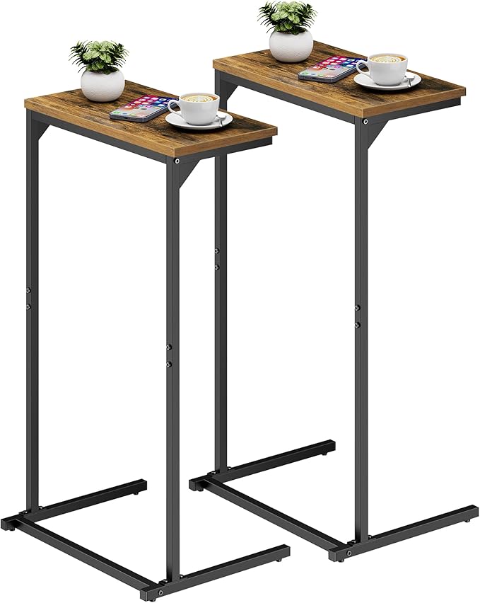 TUTOTAK C Shaped End Table, Tv Tray, Small Side Table, Set of 2, 28.7 inch Tall Couch Table, Tray Table, Sofa Table, Living Room, Bed Room, Brown TB01BB0712
