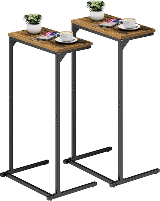 TUTOTAK C Shaped End Table, Tv Tray, Small Side Table, Set of 2, 28.7 inch Tall Couch Table, Tray Table, Sofa Table, Living Room, Bed Room, Brown TB01BB0712