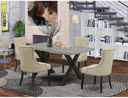 East West Furniture X696FR102-5 5 Piece Dining Set Includes a Rectangle Dining Room Table with X-Legs and 4 Light Beige Linen Fabric Upholstered Chairs, 36x60 Inch, Multi-Color