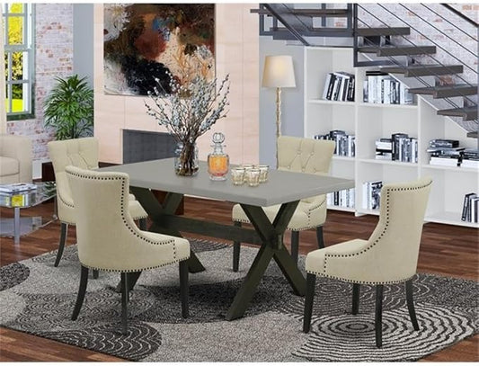 East West Furniture X696FR102-5 5 Piece Dining Set Includes a Rectangle Dining Room Table with X-Legs and 4 Light Beige Linen Fabric Upholstered Chairs, 36x60 Inch, Multi-Color